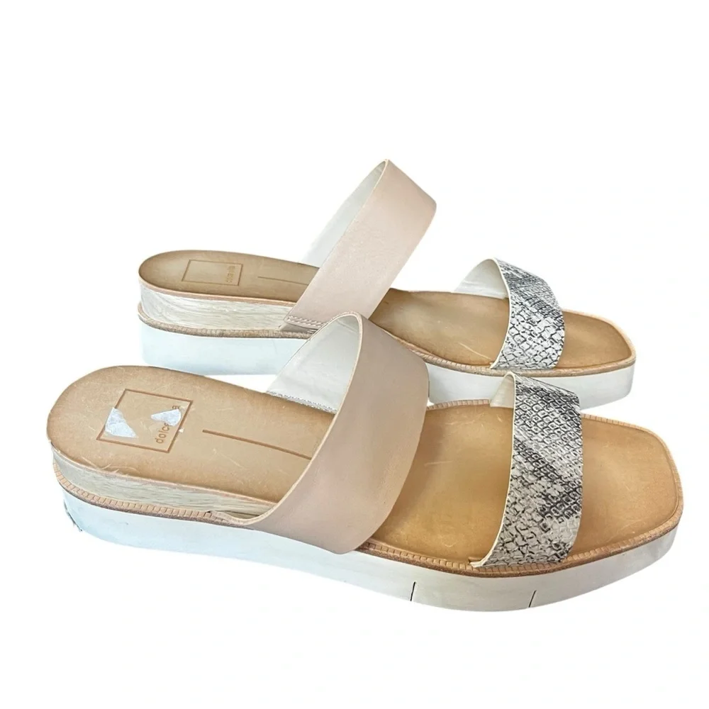 Dolce vita tan snake print wood sandals 9.5 Parni Double-Band Flatform Sandals